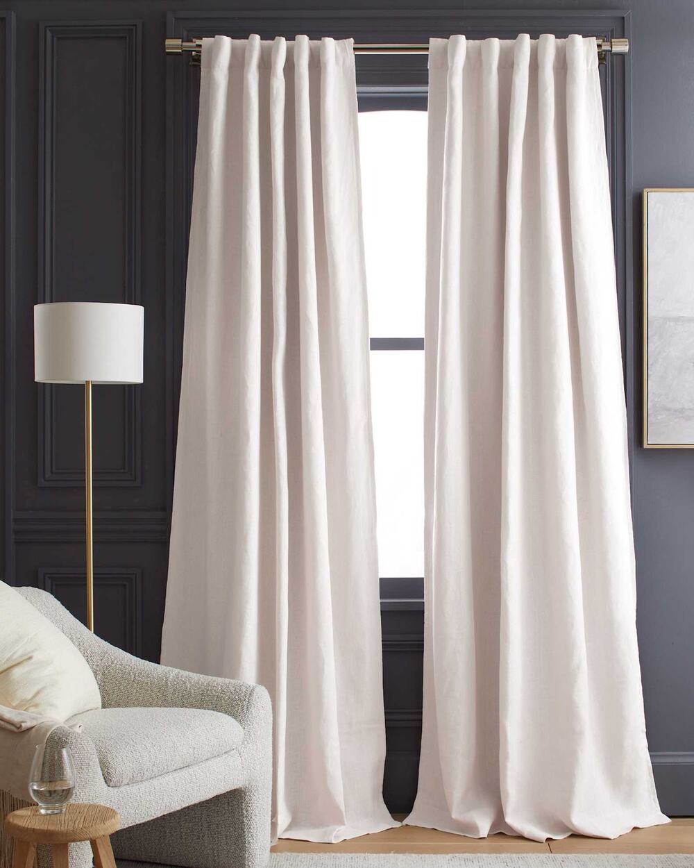 Quince Heavyweight European Linen Room Darkening Curtain SET 2 Panels $240 White